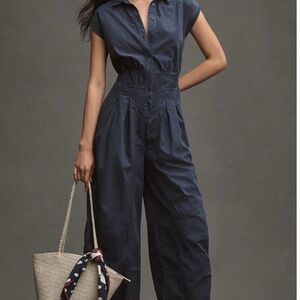 By Anthropologie Shirting Parachute Jumpsuit, Navy, Medium